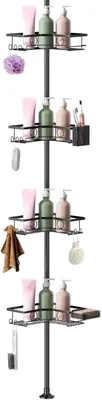 Immagine prodotto di Badorganizer, scaffale da doccia telescopico, nero, con 4 ripiani, per il bagno