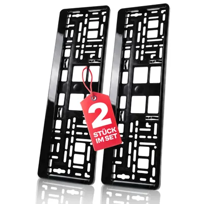 Produktbild von 2 Stück Kennzeichenhalter Hochglanz Schwarz, 526x120mm – Kennzeichenhalterung Kfz Halter Set, Universal Nummernschildhalter für Auto & PKW, Retoo