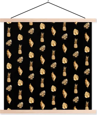 Produktbild von MuchoWow® Textilposter Blätter - Gold - Muster 120x120 cm mit holzfarbenen Rahmen - Textil-Poster
