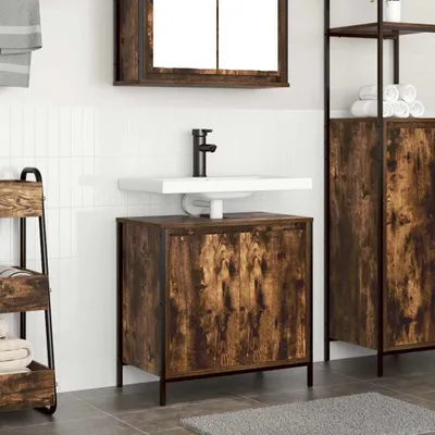 Produktbild von Waschbeckenunterschrank Räuchereiche 60x34,5x60 cm, Badezimmerschränke DesignMöbel