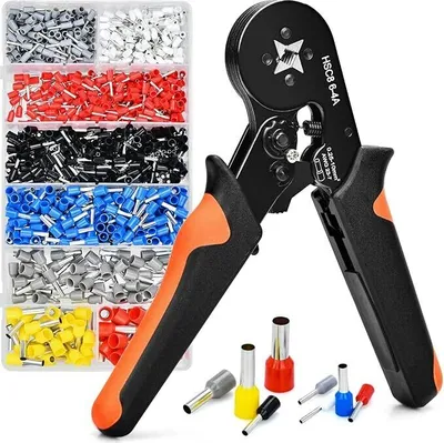 Produktbild von Crimpzangen Set, Crimpzange, Aderendhülsenzange, Crimpzange für Kabelschuhe mit 1200 Stück Kabelschuhen, für 0,5-10mm² Isolierte