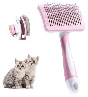 Immagine prodotto di Spazzola autopulente per cani Vinabo, per pelo corto e lungo, spazzola per sottopelo, rosa