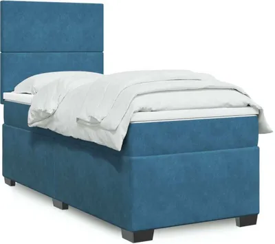 Produktbild von Design Boxspringbett mit Matratze Blau 80x200 cm Samt, Klassische Betten 2024 Neu