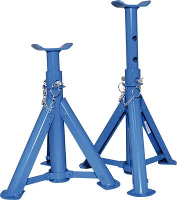 Two blue car jack stands are shown against a white background.