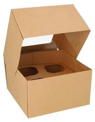 Produktbild von 100 Cupcake-Kartons eckig 10 cm x 17,5 cm x 17,5 cm mit Sichtfenster aus PLA