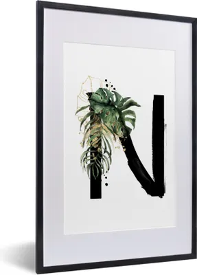 Produktbild von MuchoWow® MuchoWow® Gerahmtes Poster Blätter - Grün - Buchstabe N 40x60 cm - Poster mit zchwarzem Bilderrahmen - Poster in Rahmen