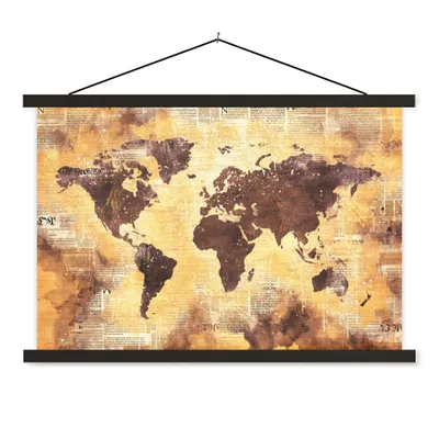 Produktbild von MuchoWow® Textilposter Weltkarte - Glitter - Gold 120x80 cm mit schwarzem Rahmen - Wanddeko