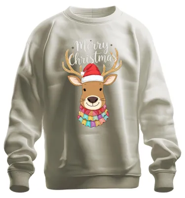 Produktbild von Merry Christmas Weihnachten Rentier Nikolausmütze niedlich Sweatshirt Pullover, Natur, XL