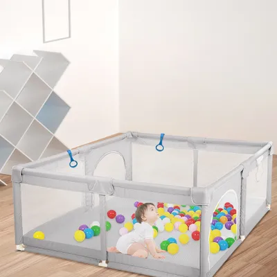 Produktbild von Laufstall Baby 150x200cm, Laufgitter baby mit atmungsaktivem Netz, Baby Laufstall mit Reißverschlusstür, Kinder laufgitter, große Laufstall