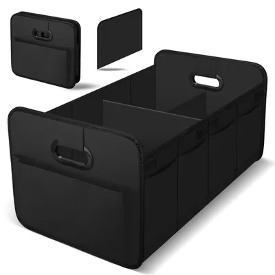 Zdjęcie produktu dla Organizer do bagażnika, składany, z przegródkami i uchwytem, 58x37x32 cm, czarny