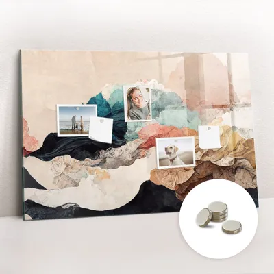 Obrázek produktu pro Magnetická Tabule na Zeď Skleněná - Memo Board Kleněnou Přední Stranou - 5 magnetů v balení - 90x60 cm - Abstraktní krajina