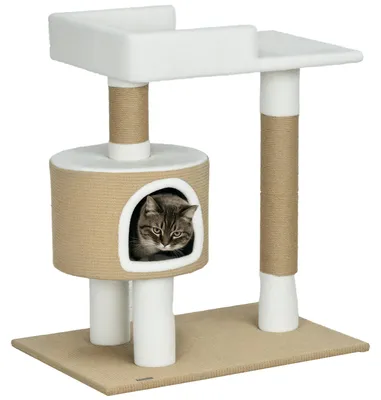 Productafbeelding van Krabpaal met kattenmand, 1 kattenmand, 1 ligvlak, 70 cm x 49 cm x 79 cm, naturel + wit