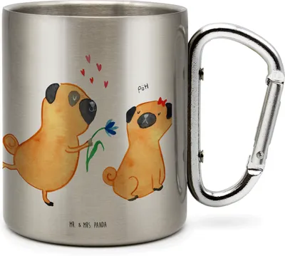 Produktbild von Mr. & Mrs. Panda Teebecher Mops Verliebt - Transparent - Geschenk, Teetasse, Becher Aus Edelstahl, Thermobecher, Trinkbecher, Hund, Freund, Knuffig, thermotasse, Liebe