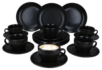 Immagine prodotto di servizio da caffè 18 pezzi Panther in gres nero 6 persone