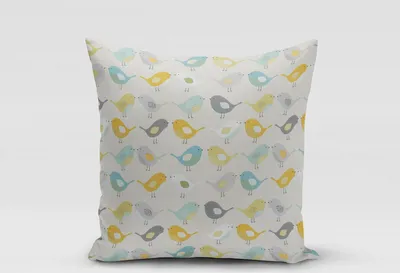 Produktbild von SCHÖNER LEBEN. Kissenhülle Fryett`s Birds Vögel beige grau mint senf Größe 40x40cm (HxB) 40x40cm (HxB) Größe