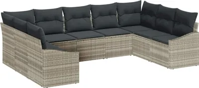 Immagine prodotto di Set divano con cuscini 9 pezzi, grigio chiaro, in polyrattan, vidaXL