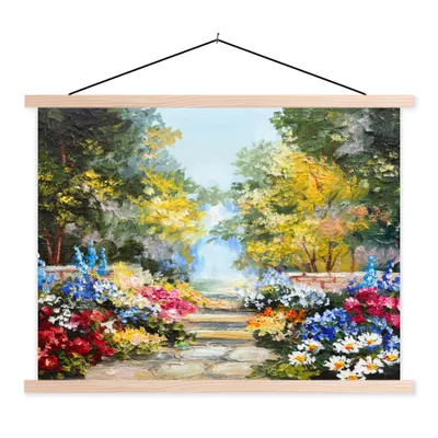 Produktbild von MuchoWow® Textilposter Malerei - Blumen - Natur - Ölfarbe 40x30 cm mit holzfarbenen Rahmen - Bilder