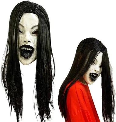 Zdjęcie produktu dla Maska lateksowa na Halloween – przerażająca, z włosami – dla kobiet – idealna na imprezy halloweenowe