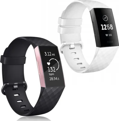 Produktbild von 2x Armband für Fitbit Charge 3/4, schwarz, weiß, TPU, wasserdicht, L
