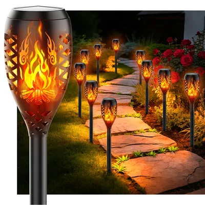 Solar-Vlamlampen für den Garten, 10 Stück, warmweiß, LED