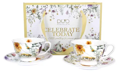 Immagine prodotto di DUO | Teacup - Tazza da caffè e piattino - 270 ml - Set di 2 - Colorato - Mug - Fiorito - Confezione regalo