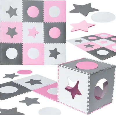 Produktbild von Schaumstoff-Puzzlematte für Kinder, 180 x 180 cm, 9 Teile, grau-rosa