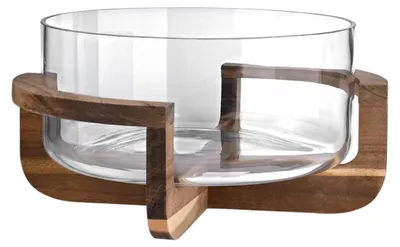 Produktbild von ESTIA Salatschüssel Servierschüssel Schale 30 cm transparent Küche Tischdeko Glas und Holz modern