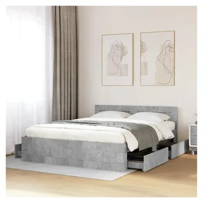 Produktbild von Bettgestell mit Kopfteil in Betongrau 160x200 cm aus Holzwerkstoff