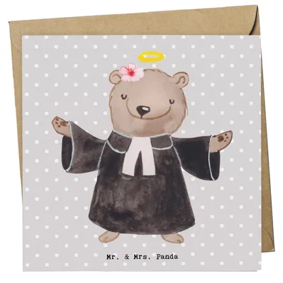 Produktbild von Mr. & Mrs. Panda Grußkarte Pfarrerin Herz - Grau Pastell - Geschenk, Glückwunschkarte, doppelkarte, Theologin, Kirche, Pastorin, faltkarte, anlasskarte, Klappkarte