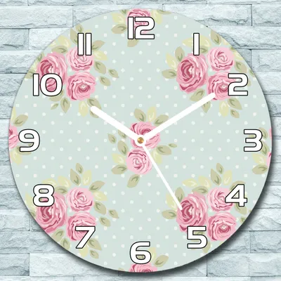 Produktbild von Wanduhr aus Glas Rund fi 30 Rosen und Punkte Quarz Deko Schlafzimmer Büro