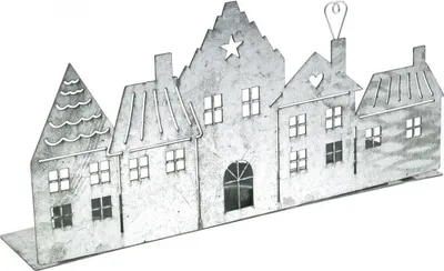 Produktbild von Weihnachtsdeko Metall Häuser Teelichthalter Silber 25cm