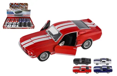 Produktbild von Kinsmart Shelby GT-500 Auto aus Metall/Kunststoff, 13 cm, mit Rückzugantrieb, 4 Farben, 12 Stück in einer Box