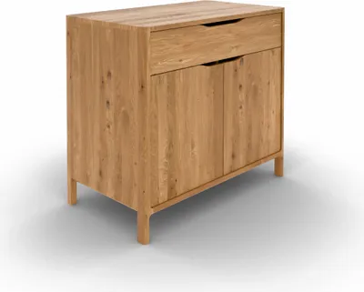 Produktbild von Kommode Swig aus Wildeiche massiv geölt 95x50 cm mit 2 Türen und 1 Schublade