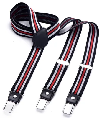 Produktbild von DonDon® Herren Hosenträger schmal 2,5 cm – 3 Clips in Y-Form – elastisch und längenverstellbar gestreift in schwarz rot weiß
