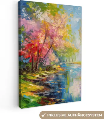 Produktbild von MuchoWow® - Leinwandbilder - Ölfarbe - Landschaft - Natur - Farbenfroh, Wandbild, Wanddeko Bilder Wohnzimmer, 20x30 cm