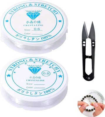 Produktbild von Elastischer Schmuckfaden Transparent 2 Rollen (0.6 & 0.8mm) Reißfester Nylonfaden mit Schere für Perlenarmbänder Schmuck