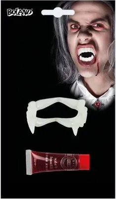 Produktbild von Vampir Set "Zähne und Kunstblut" | 11 ml - Halloween Kostüm Vampirgebiss