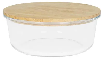 Produktbild von Glasbox "Balance" rund - Hitzebeständige Borosilikat-Glasschale mit Bambusdeckel - ideal für Mikrowelle - Transparent