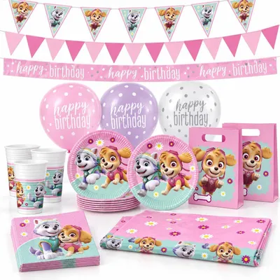 Produktbild von Partyset 46 tlg. Paw Patrol Mädchen Skye & Everest Geburtstagsdeko Geburtstag zum Kindergeburtstag Party Deko
