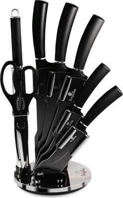 Produktbild von Berlinger Haus Messer Set BH-2565 in Schwarz/Silber 8-teilig mit ergonomischen Griffen und rotierendem Acrylständer