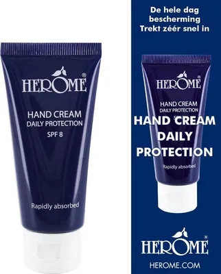 Zdjęcie produktu dla Herome Hand Cream Daily Protection, Kremowy, Kobiety, Skóra uniwersalna, Ochrona, 30 ml, Aqua, Glyceryl Stearate SE, Stearic Acid, Octocrylene, Glycerin, Aloe Barbadensis Leaf Extract,...