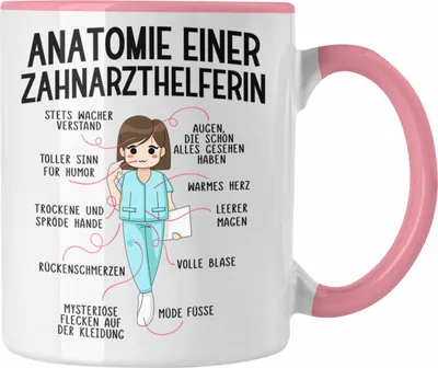Produktbild von trendation, Tasse, Rosa, Geschenk Zahnarzthelferin, Lustig, Anatomie Zahnmedizin, Spülmaschinen- und mikrowellenfest, Beidseitig bedruckt