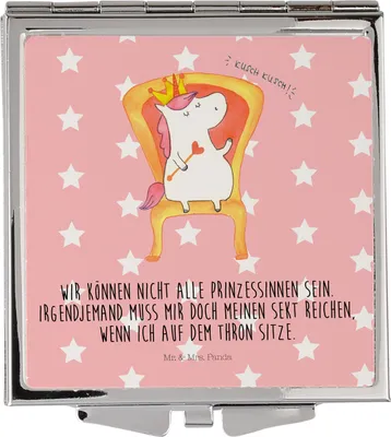 Produktbild von Mr. & Mrs. Panda Schminkspiegel Einhorn Prinzessin - Rot Pastell - Geschenk, Klappspiegel, Kosmetikspiegel, Monat, Handspiegel, Frauen Spiegel, Geburtstagsgeschenk, Mini