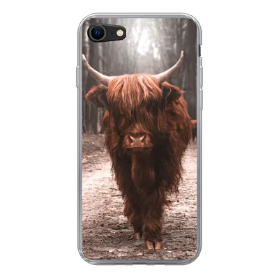 Produktbild von MuchoWow® Handyhülle Schutzhülle Hülle für iPhone SE 2020 Schottischer Hochländer - Wald - Kuh - Tiere - Natur Silikon Softcase Handy Hülle - Kartenbesitzer