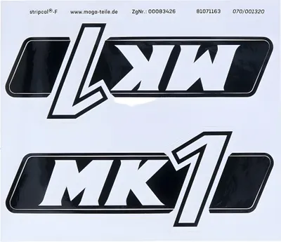 Image de Lot d'autocollants MOGA MK1, dimensions 45 x 110 mm, compatible avec Hercules MK 1 (1975-1978)
