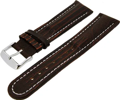Produktbild von Uhrenarmband Kalbsleder in Teju-Prägung Dunkelbraun mit weißer Naht 22mm NEU