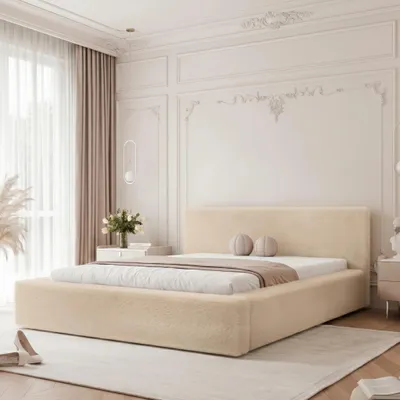 Produktbild von Polsterbett SIERO 160x200 Latte Premium Plüsch mit Bettkasten & Lattenrost