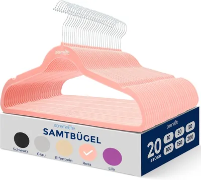 Produktbild von SereneLife Kleiderbügel Samt Rosa, 20er Set, Bügel rutschfest und Platzsparend, Clothes Hangers mit Einkerbungen im Schulterbereich