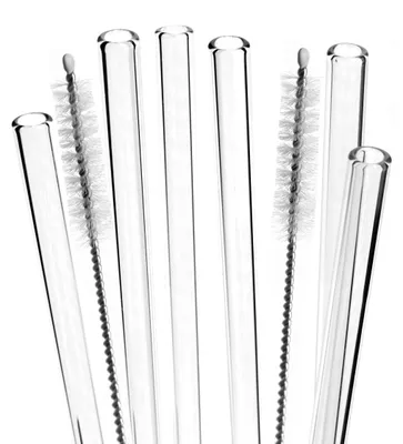 Produktbild von bremermann Glasstrohhalme Trinkhalme, Strohhalme - 6 Stück, 25 cm Länge inkl. 2 Reinigungsbürsten