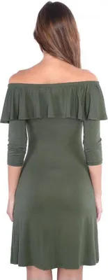 Produktbild von Damen Off-Shoulder Kleid 3/4 Arm Trägerlos; Khaki/L/XL
